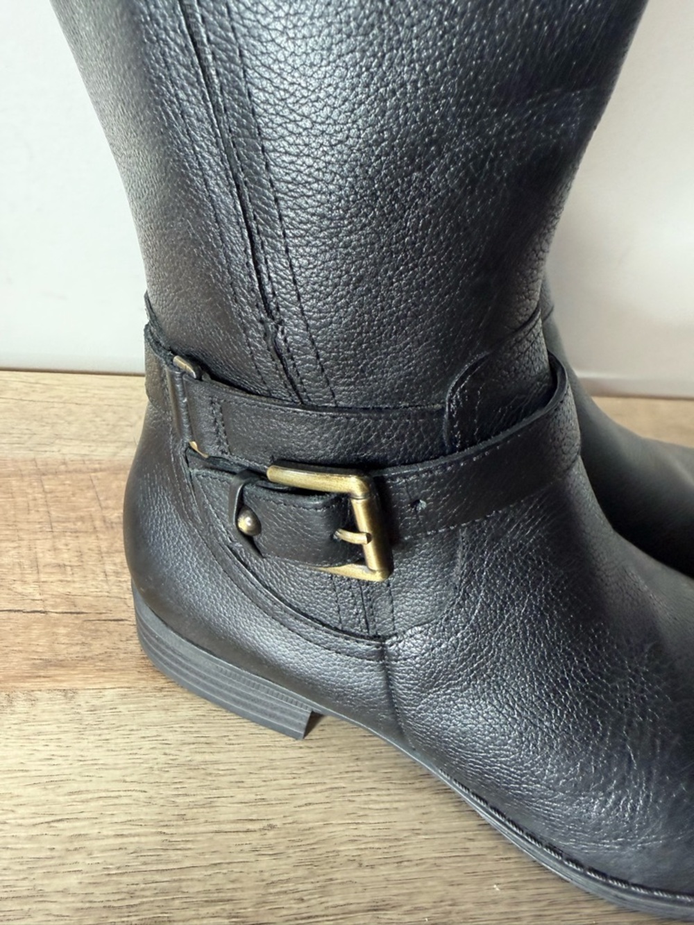 NATURALIZER New Jessie High Shaft Leather Riding Boots Black Buckle Zipper 7.5 - Picture 6 of 14